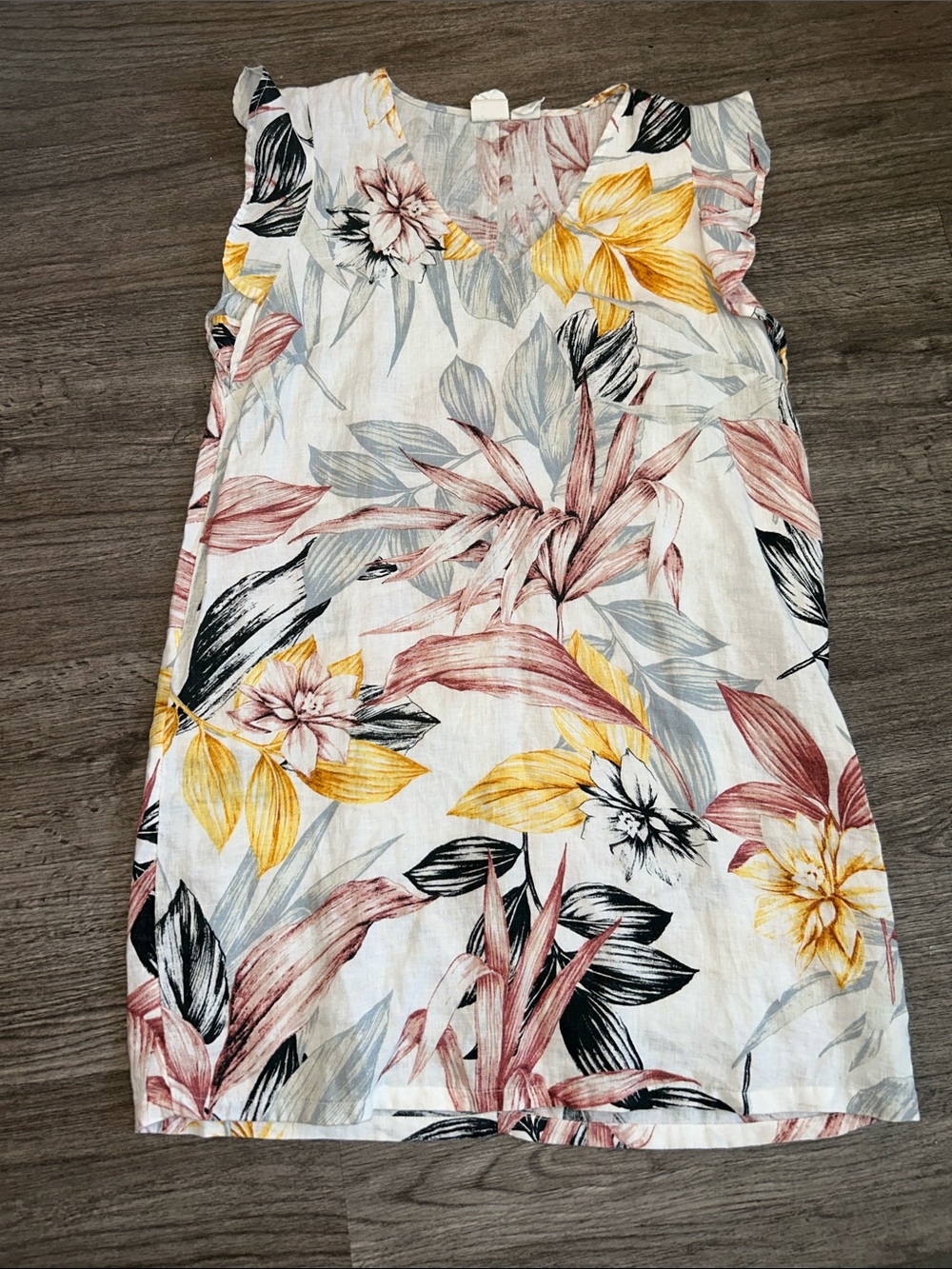 C&C California 100% Linen Floral Shift Dress Women’s Medium Pink Yellow Tropical - Picture 5 of 8